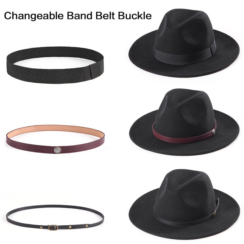 LADYBRO Fedora Hats for Women Wide Brim Hat, Incld 3 Decor Belts, Wool Felt, 58cm Adjustable Women's Fedora - Image 2
